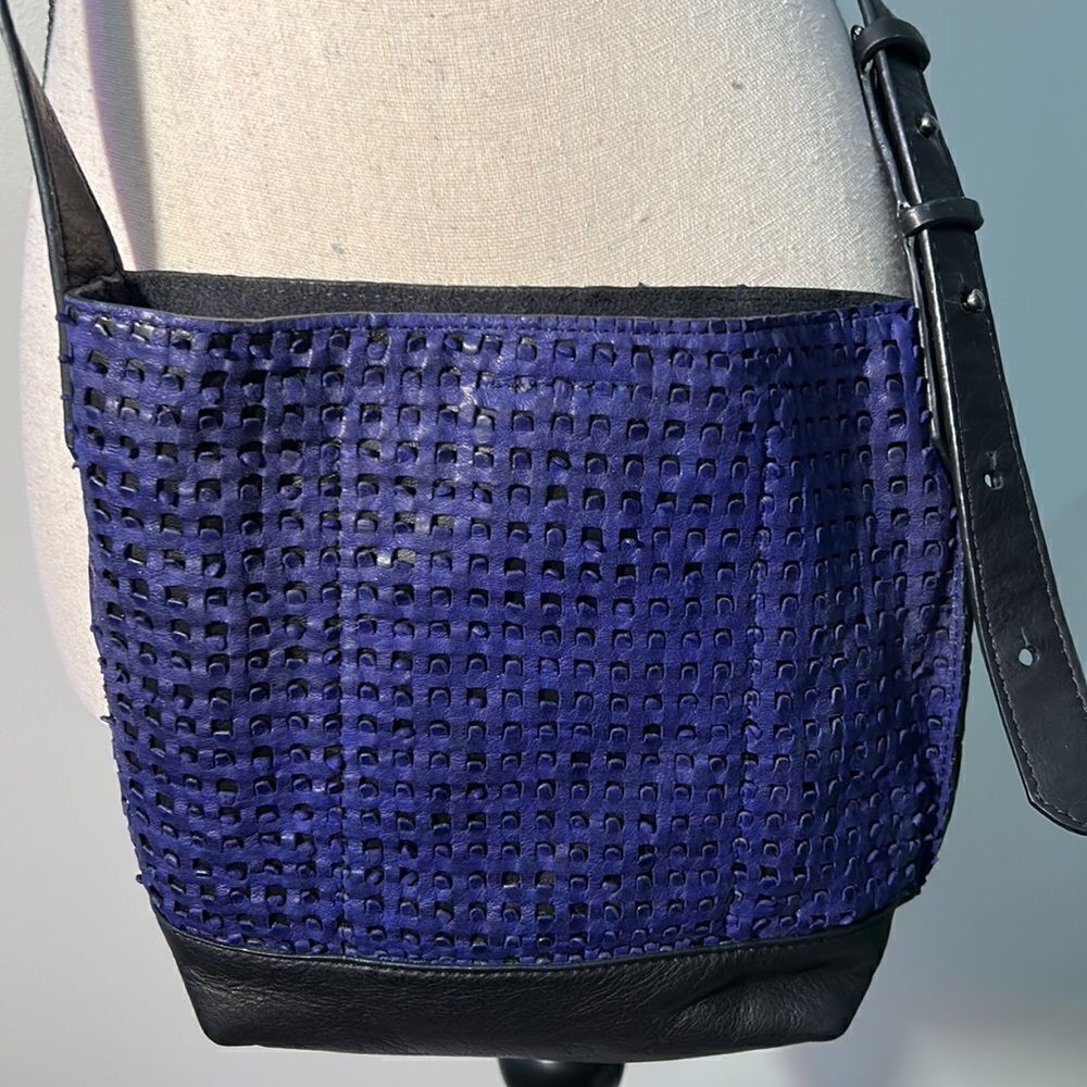 B.MAY LATTICE CUT LEATHER CROSSBODY BAG W/ DUST BAG